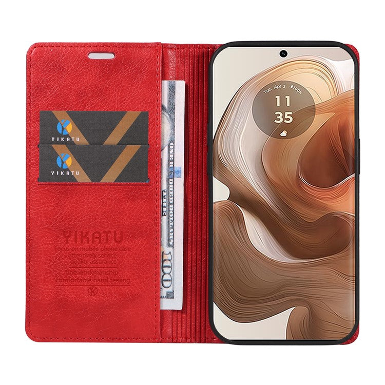 YIKATU YK-006 For Motorola Edge 50 Ultra 5G / Moto X50 Ultra 5G Wallet Case Litchi Texture Leather Phone Cover - Red