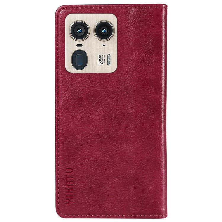 YIKATU YK-006 For Motorola Edge 50 Ultra 5G / Moto X50 Ultra 5G Wallet Case Litchi Texture Leather Phone Cover - Wine Red