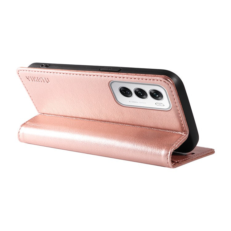 YIKATU YK-006 For Oppo Reno12 5G (Global) Wallet Case Litchi Texture Leather Phone Cover - Rose Gold