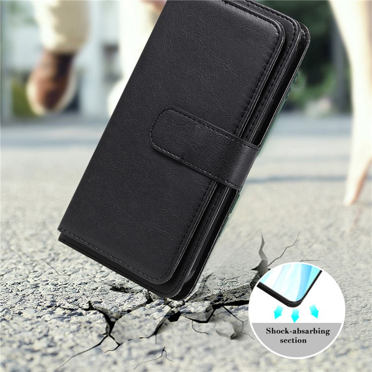 For iPhone 16e Case 10 Card Slots Leather Phone Cover - Black