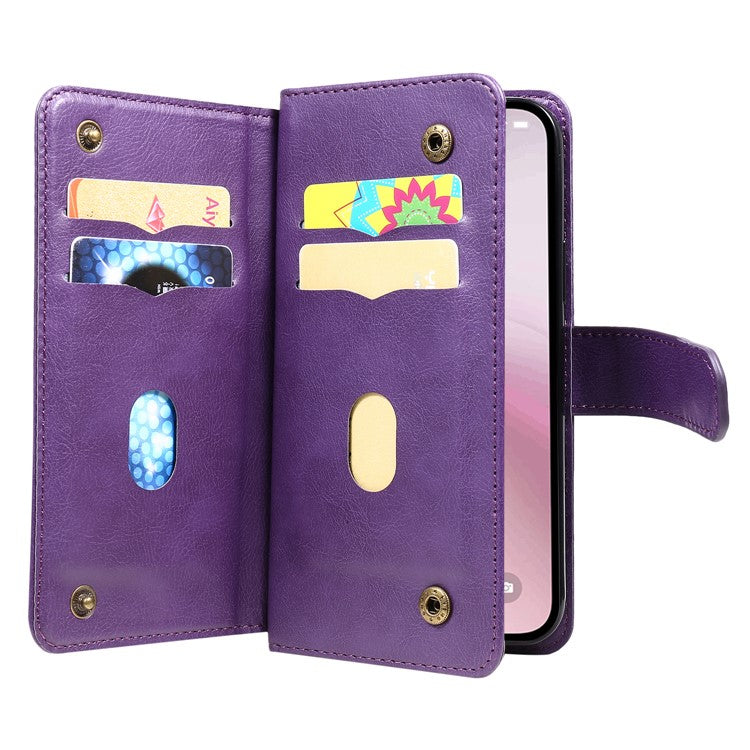 For iPhone 16e Case 10 Card Slots Leather Phone Cover - Purple