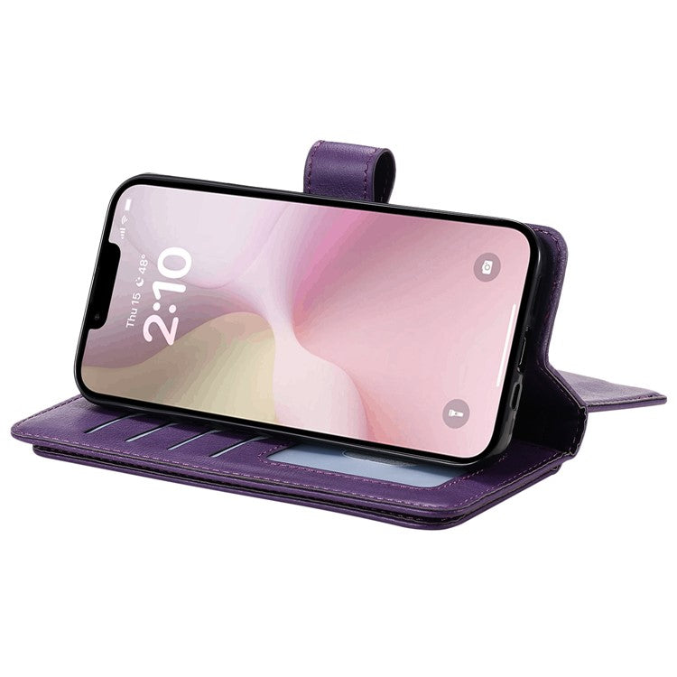For iPhone 16e Case 10 Card Slots Leather Phone Cover - Purple
