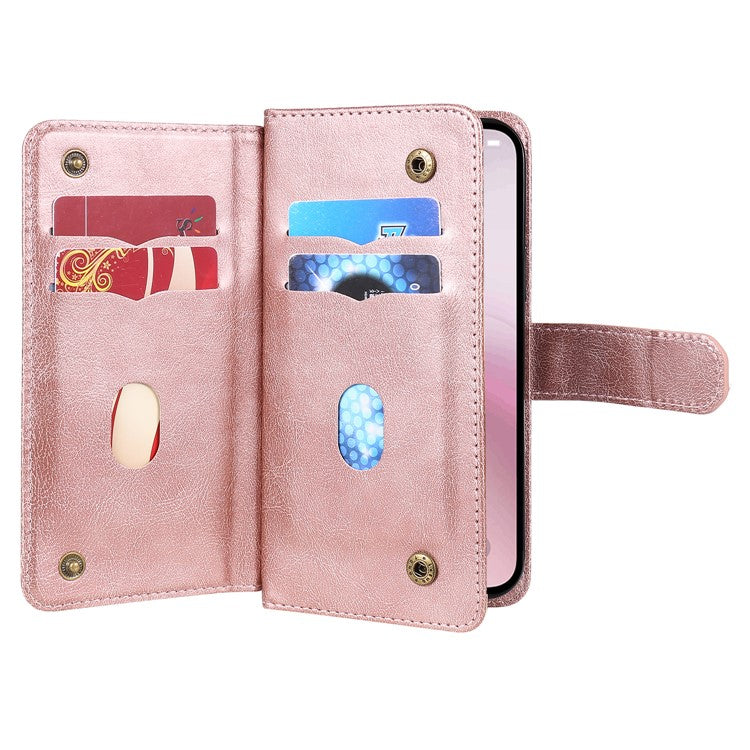 For iPhone 16e Case 10 Card Slots Leather Phone Cover - Rose Gold