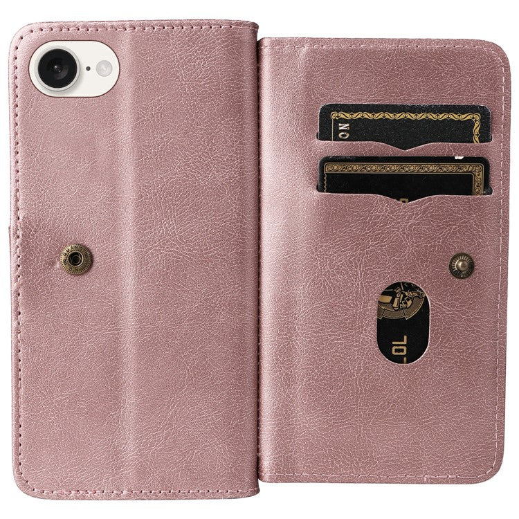 For iPhone 16e Case 10 Card Slots Leather Phone Cover - Rose Gold