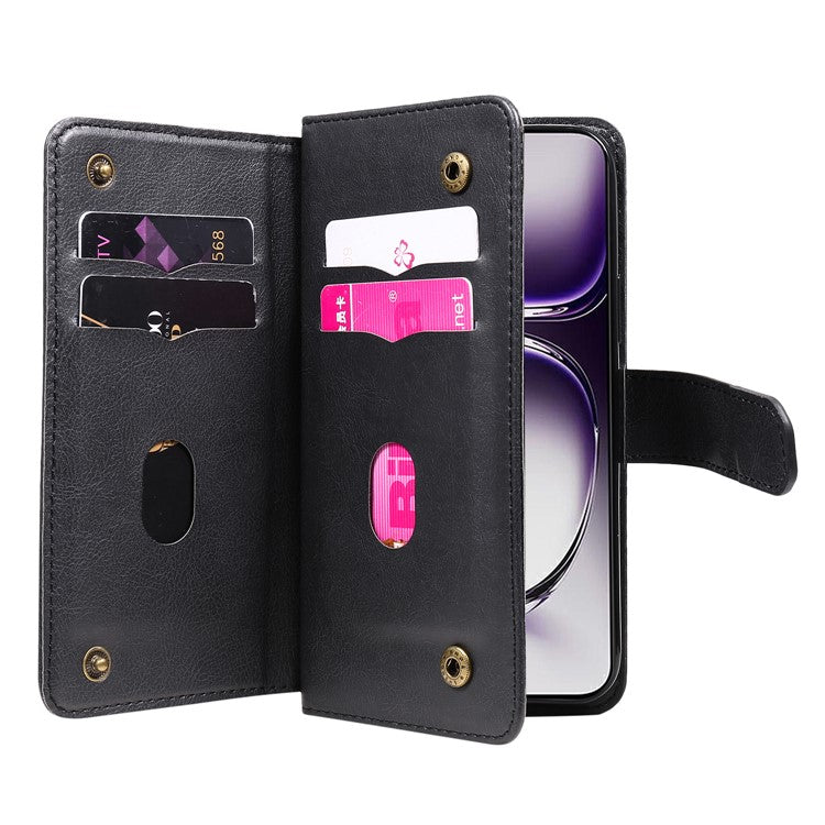 KT Multi-Functional Series-1 For Oppo Reno12 5G (Global) Case 10 Card Slots Leather Phone Cover - Black