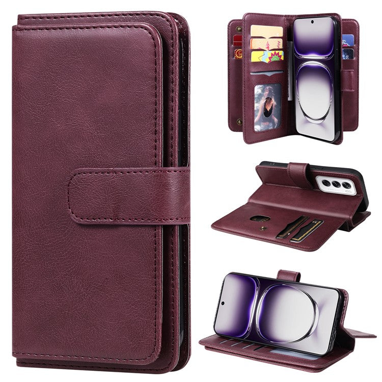 KT Multi-Functional Series-1 For Oppo Reno12 5G (Global) Case 10 Card Slots Leather Phone Cover - Wine Red