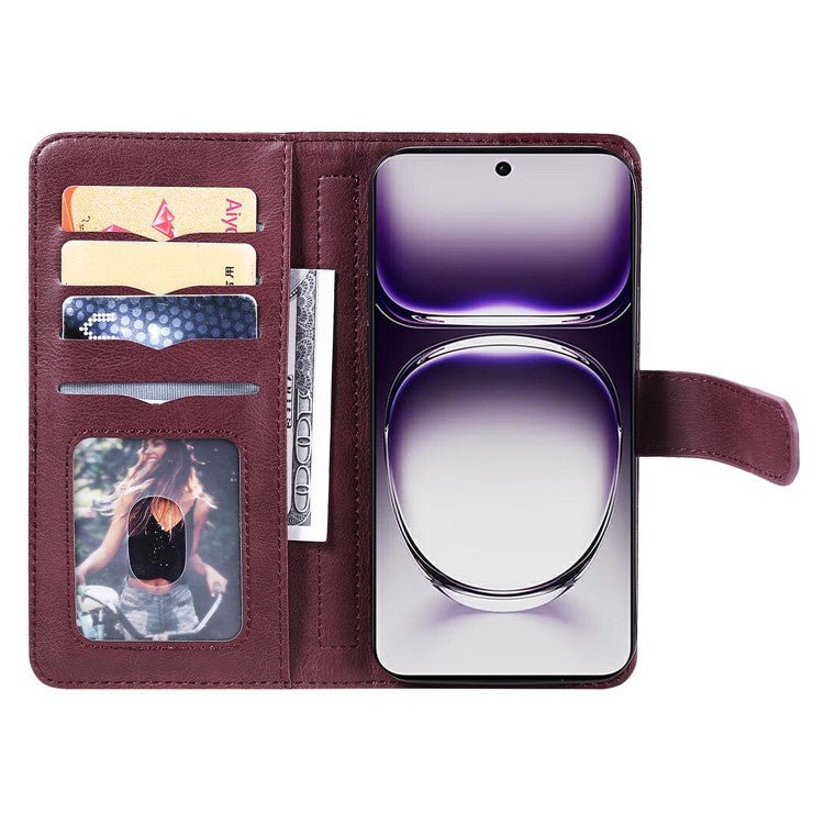 KT Multi-Functional Series-1 For Oppo Reno12 5G (Global) Case 10 Card Slots Leather Phone Cover - Wine Red