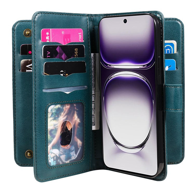 KT Multi-Functional Series-1 For Oppo Reno12 5G (Global) Case 10 Card Slots Leather Phone Cover - Green