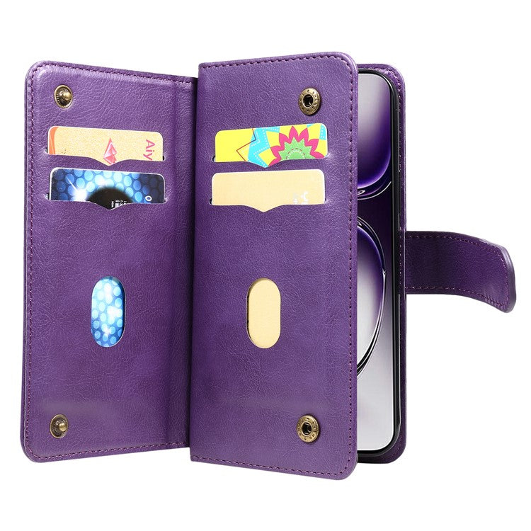 KT Multi-Functional Series-1 For Oppo Reno12 5G (Global) Case 10 Card Slots Leather Phone Cover - Purple
