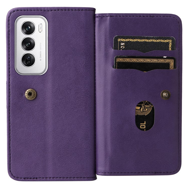 KT Multi-Functional Series-1 For Oppo Reno12 5G (Global) Case 10 Card Slots Leather Phone Cover - Purple