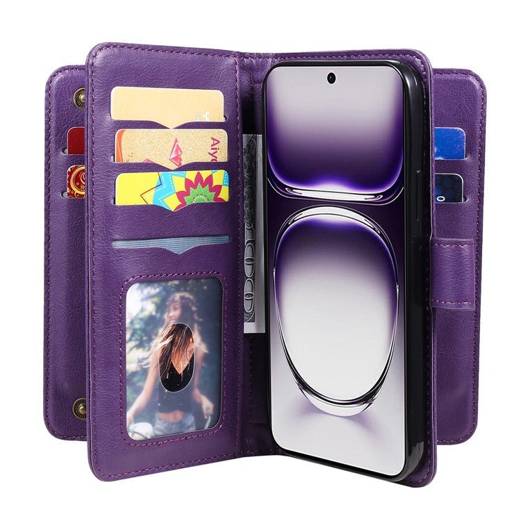KT Multi-Functional Series-1 For Oppo Reno12 5G (Global) Case 10 Card Slots Leather Phone Cover - Purple