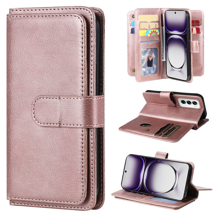 KT Multi-Functional Series-1 For Oppo Reno12 5G (Global) Case 10 Card Slots Leather Phone Cover - Rose Gold