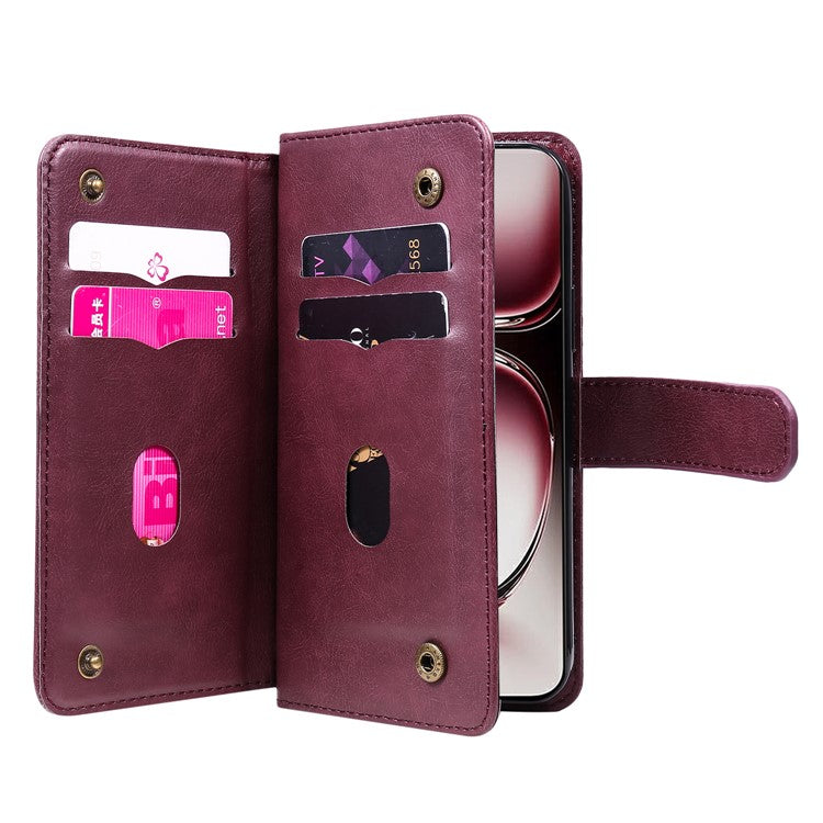 KT Multi-Functional Series-1 For Oppo Reno12 Pro 5G (Global) / Reno12 Pro 5G (China) Leather Case 10 Card Slots Phone Cover - Wine Red