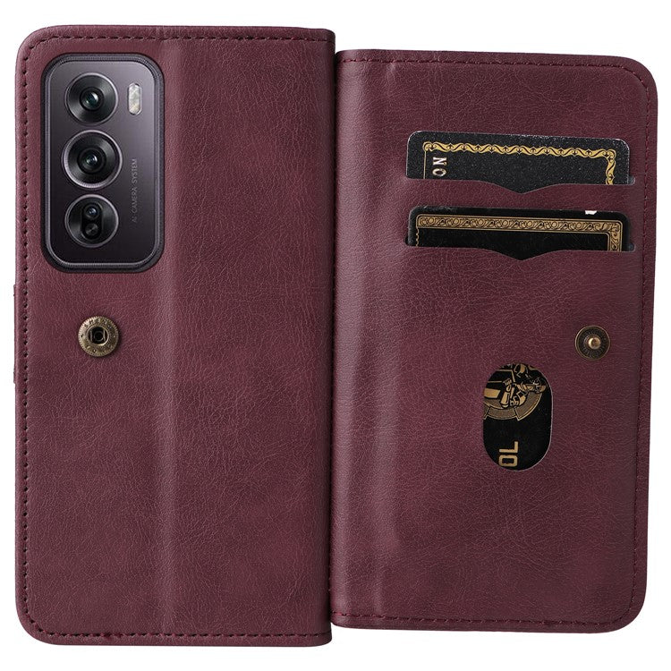 KT Multi-Functional Series-1 For Oppo Reno12 Pro 5G (Global) / Reno12 Pro 5G (China) Leather Case 10 Card Slots Phone Cover - Wine Red