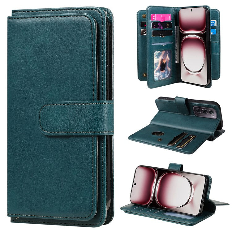 KT Multi-Functional Series-1 For Oppo Reno12 Pro 5G (Global) / Reno12 Pro 5G (China) Leather Case 10 Card Slots Phone Cover - Green