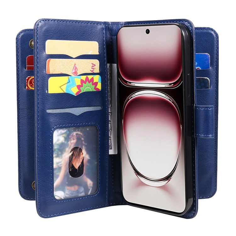 KT Multi-Functional Series-1 For Oppo Reno12 Pro 5G (Global) / Reno12 Pro 5G (China) Leather Case 10 Card Slots Phone Cover - Blue
