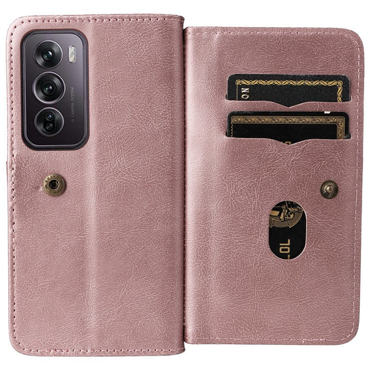 KT Multi-Functional Series-1 For Oppo Reno12 Pro 5G (Global) / Reno12 Pro 5G (China) Leather Case 10 Card Slots Phone Cover - Rose Gold