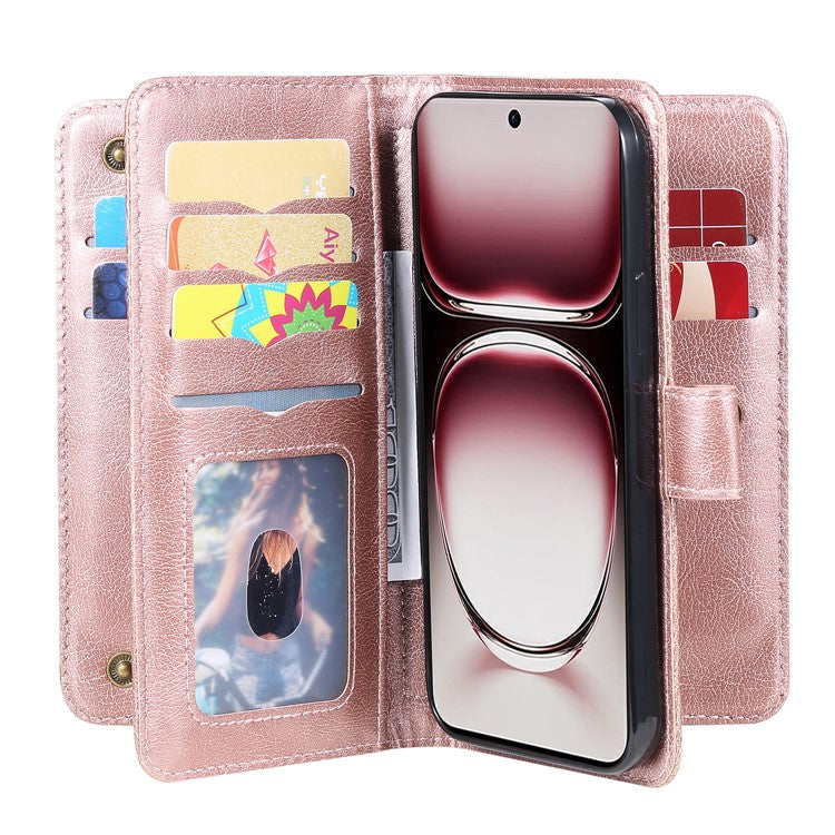 KT Multi-Functional Series-1 For Oppo Reno12 Pro 5G (Global) / Reno12 Pro 5G (China) Leather Case 10 Card Slots Phone Cover - Rose Gold