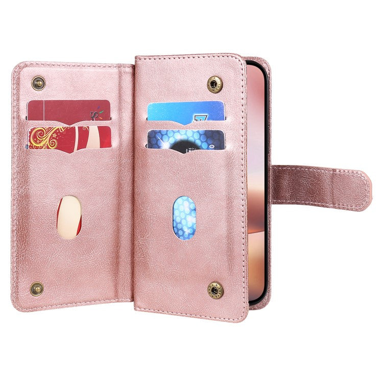 KT Multi-Functional Series-1 For iPhone 16 Plus Case 10 Card Slots Anti-Scratch Leather Phone Cover - Rose Gold