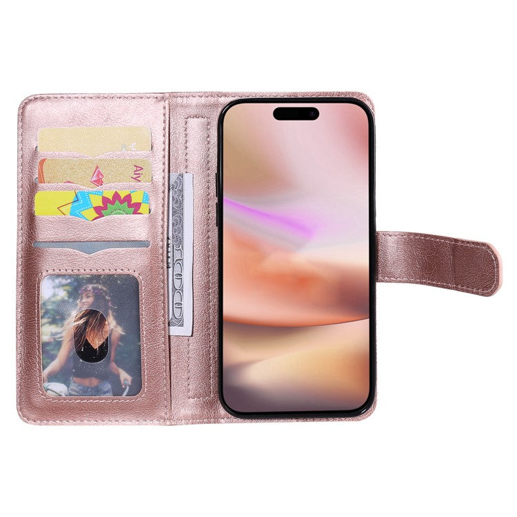 KT Multi-Functional Series-1 For iPhone 16 Plus Case 10 Card Slots Anti-Scratch Leather Phone Cover - Rose Gold