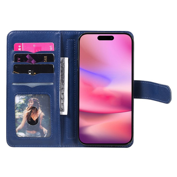 KT Multi-Functional Series-1 For iPhone 16 Case 10 Card Slots Anti-scratch Leather Phone Cover - Blue
