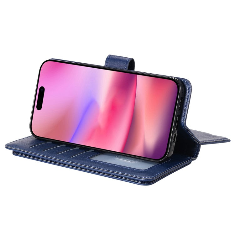 KT Multi-Functional Series-1 For iPhone 16 Case 10 Card Slots Anti-scratch Leather Phone Cover - Blue