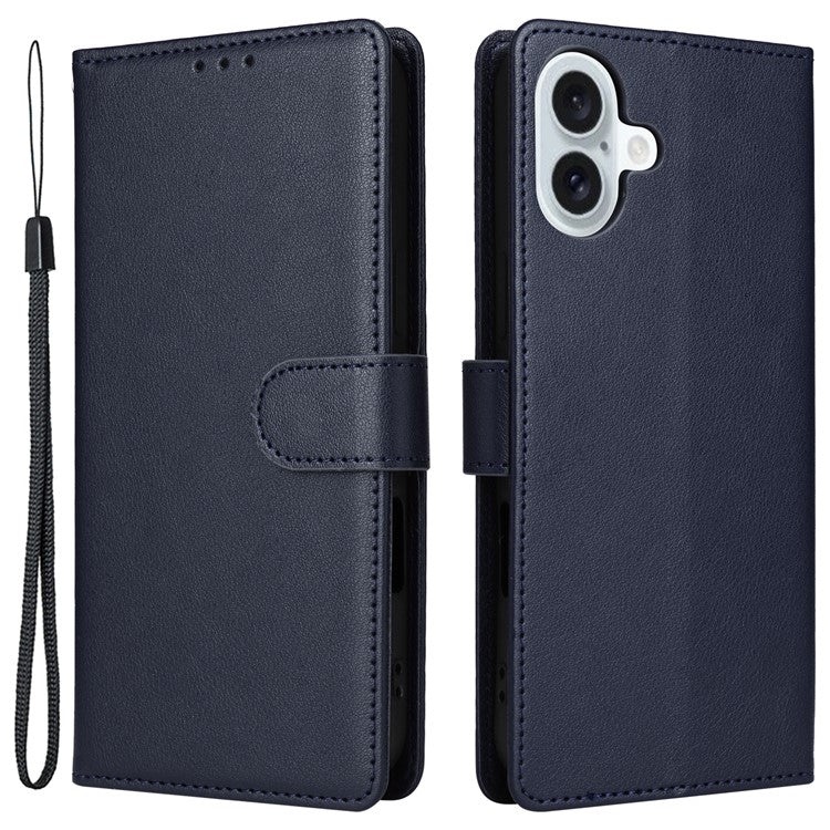 For iPhone 16 Plus Wallet Case 3 Card Slots Slim-Fit PU Leather Stand Phone Cover - Blue