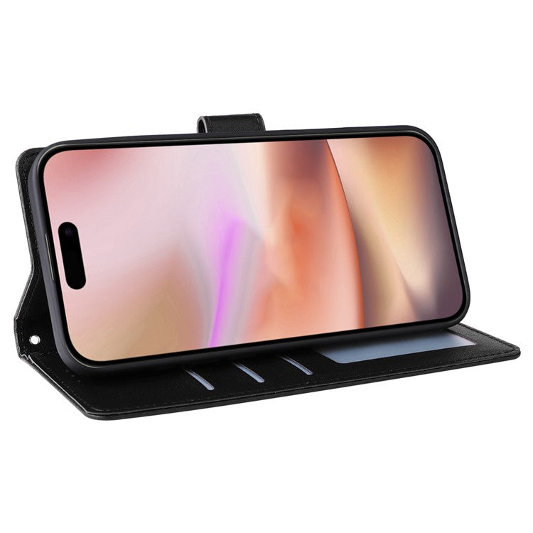 For iPhone 16 Plus Wallet Case 3 Card Slots Slim-Fit PU Leather Stand Phone Cover - Black
