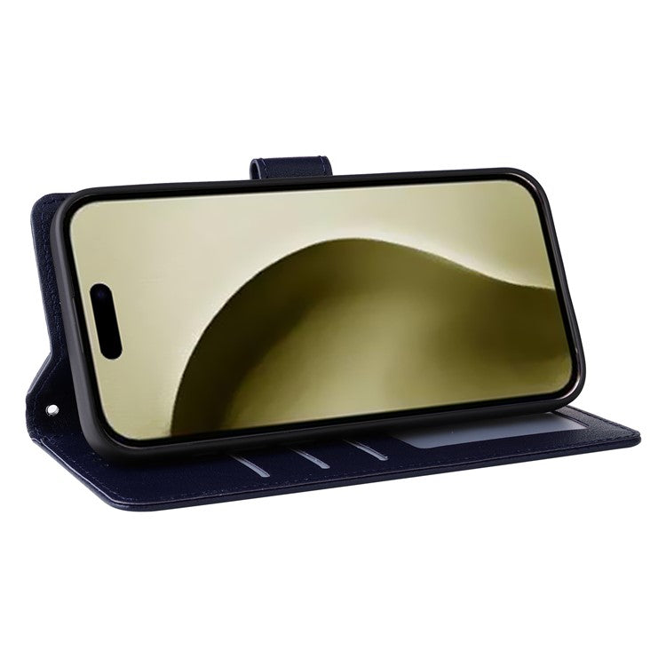 For iPhone 16 Pro Wallet Case 3 Card Slots Slim-Fit PU Leather Stand Phone Cover - Blue