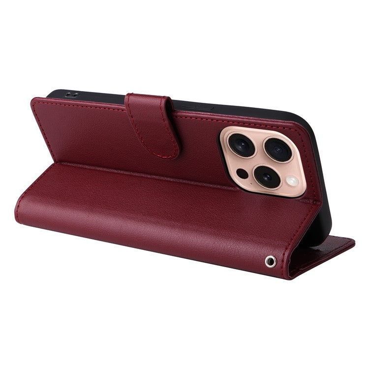For iPhone 16 Pro Wallet Case 3 Card Slots Slim-Fit PU Leather Stand Phone Cover - Wine Red