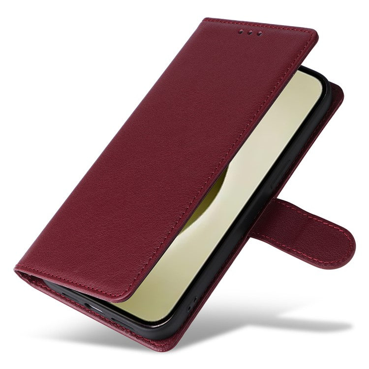 For iPhone 16 Pro Wallet Case 3 Card Slots Slim-Fit PU Leather Stand Phone Cover - Wine Red