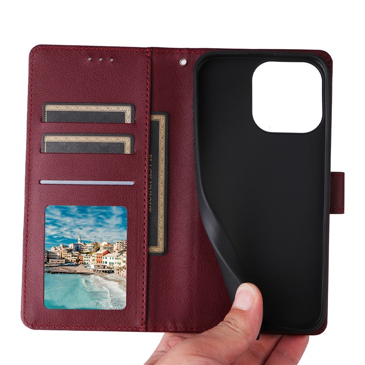 For iPhone 16 Pro Wallet Case 3 Card Slots Slim-Fit PU Leather Stand Phone Cover - Wine Red