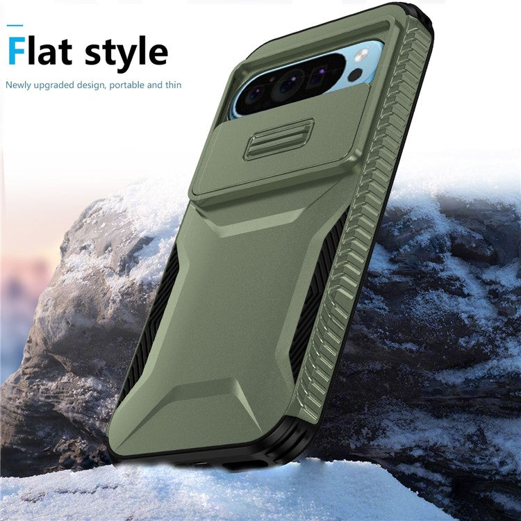 For Google Pixel 9 Pro / 9 Case TPU+PC Non-Slip Side Edge Phone Cover with Lens Lid - Green