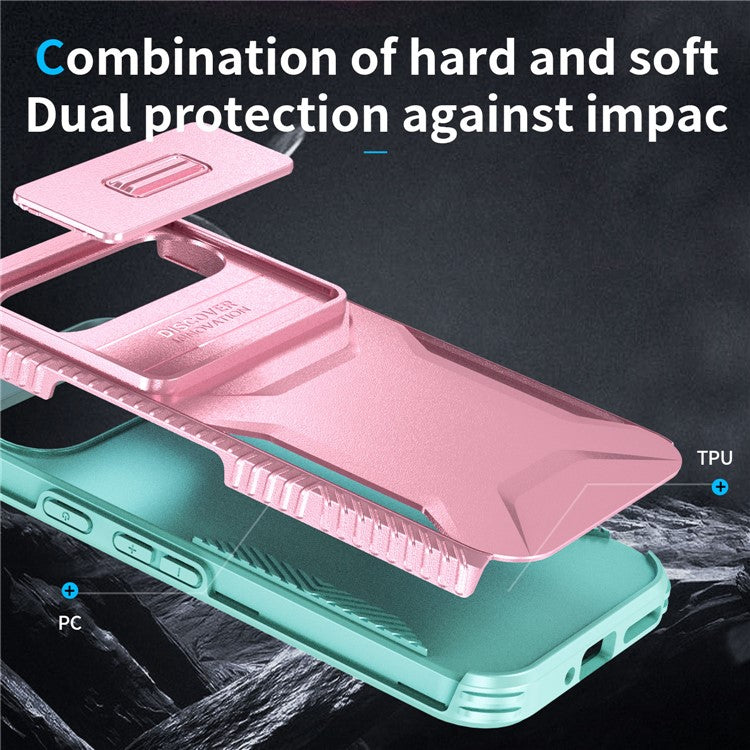 For Google Pixel 9 Pro / 9 Case TPU+PC Non-Slip Side Edge Phone Cover with Lens Lid - Pink / Grey Green