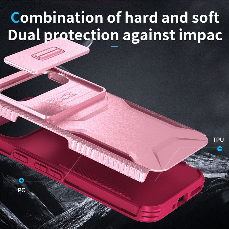 For Google Pixel 9 Pro / 9 Case TPU+PC Non-Slip Side Edge Phone Cover with Lens Lid - Pink / Wine Red