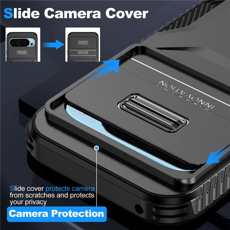 For Google Pixel 9 Pro / 9 Case TPU+PC Non-Slip Side Edge Phone Cover with Lens Lid - Black