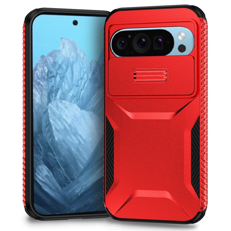 For Google Pixel 9 Pro / 9 Case TPU+PC Non-Slip Side Edge Phone Cover with Lens Lid - Red