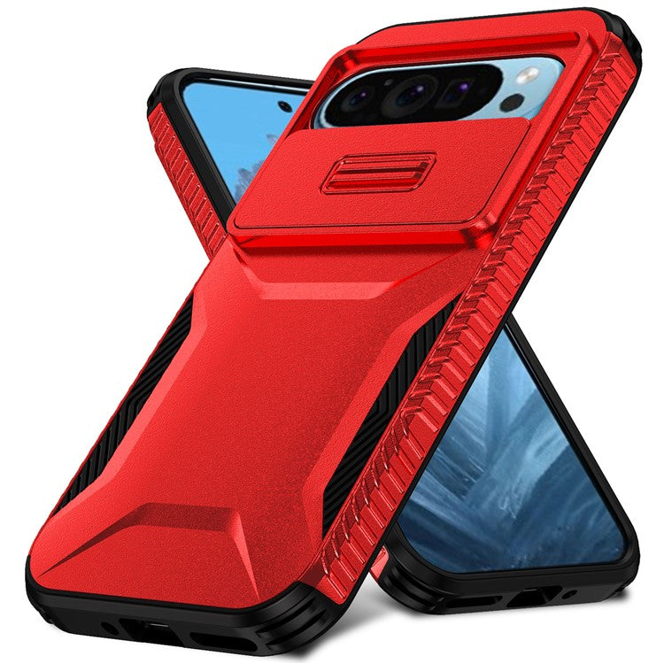 For Google Pixel 9 Pro / 9 Case TPU+PC Non-Slip Side Edge Phone Cover with Lens Lid - Red
