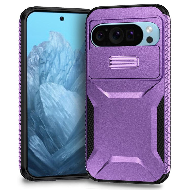For Google Pixel 9 Pro / 9 Case TPU+PC Non-Slip Side Edge Phone Cover with Lens Lid - Purple