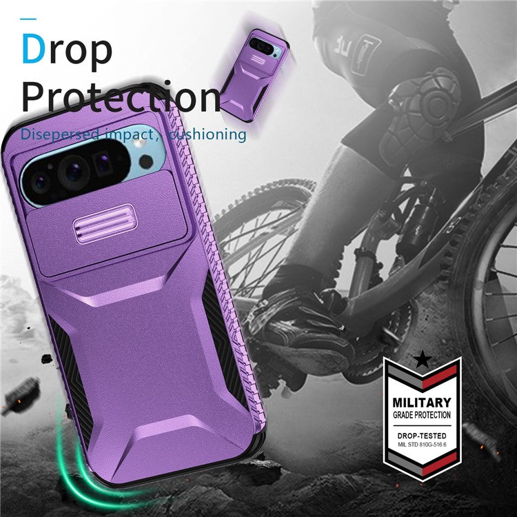 For Google Pixel 9 Pro / 9 Case TPU+PC Non-Slip Side Edge Phone Cover with Lens Lid - Purple
