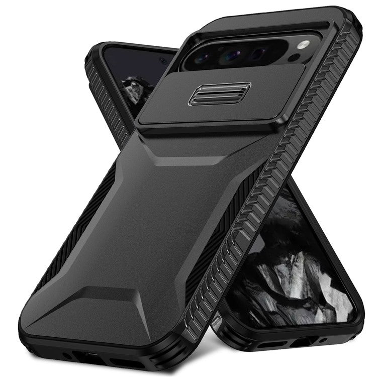 For Google Pixel 9 Pro XL Case TPU+PC Non-Slip Side Edge Phone Cover with Lens Lid - Black
