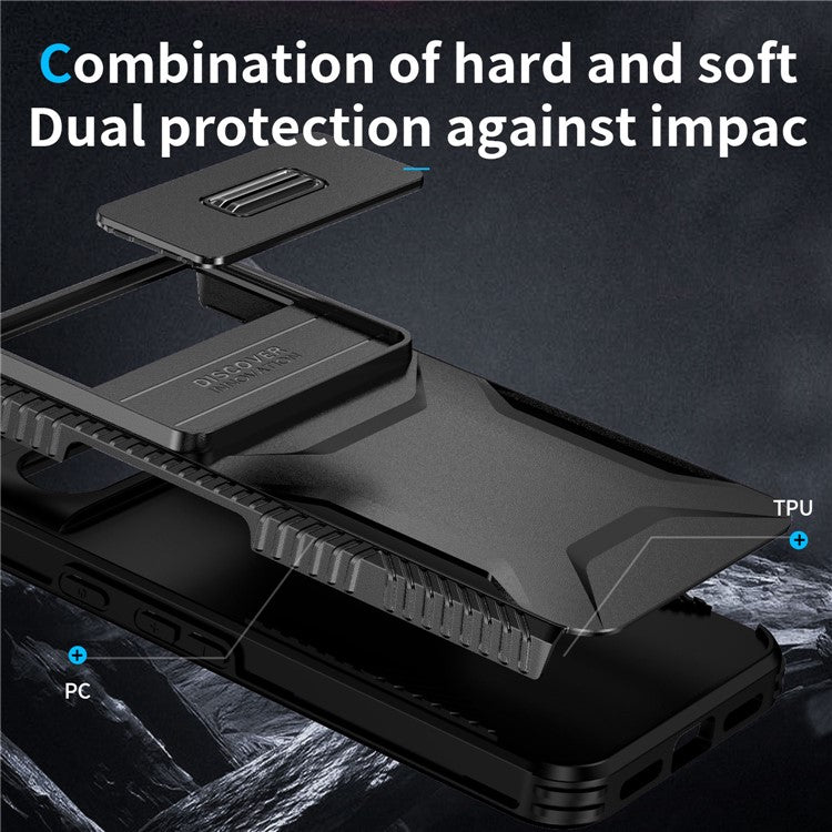 For Google Pixel 8 Pro Phone Case TPU+PC Non-Slip Side Edge Phone Cover with Lens Lid - Black