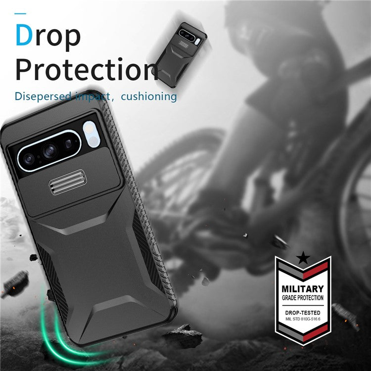 For Google Pixel 8 Pro Phone Case TPU+PC Non-Slip Side Edge Phone Cover with Lens Lid - Black