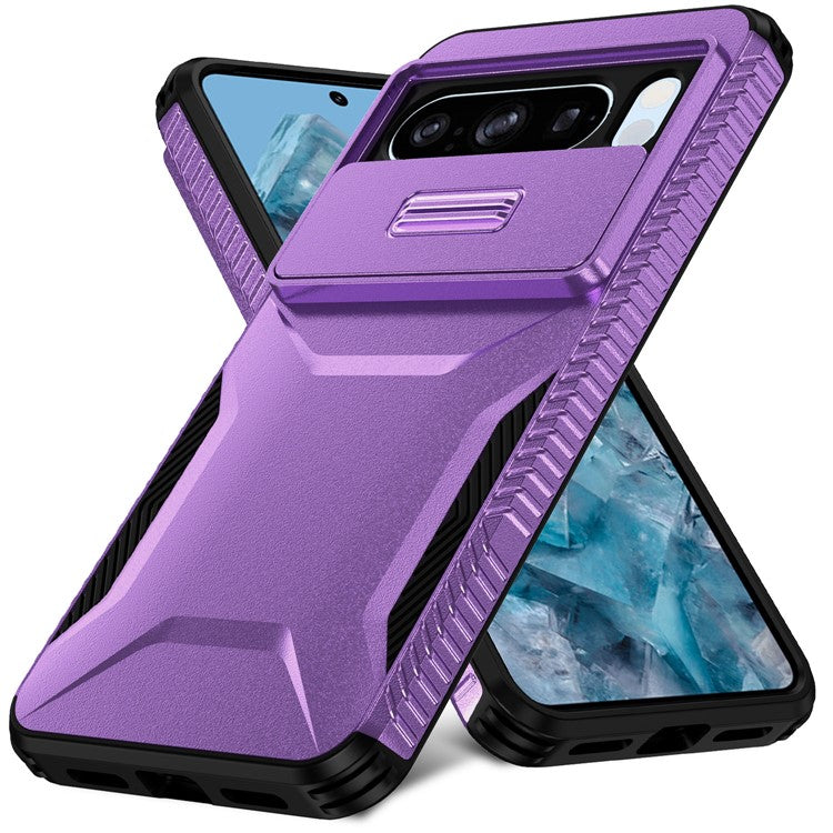 For Google Pixel 8 Pro Phone Case TPU+PC Non-Slip Side Edge Phone Cover with Lens Lid - Purple