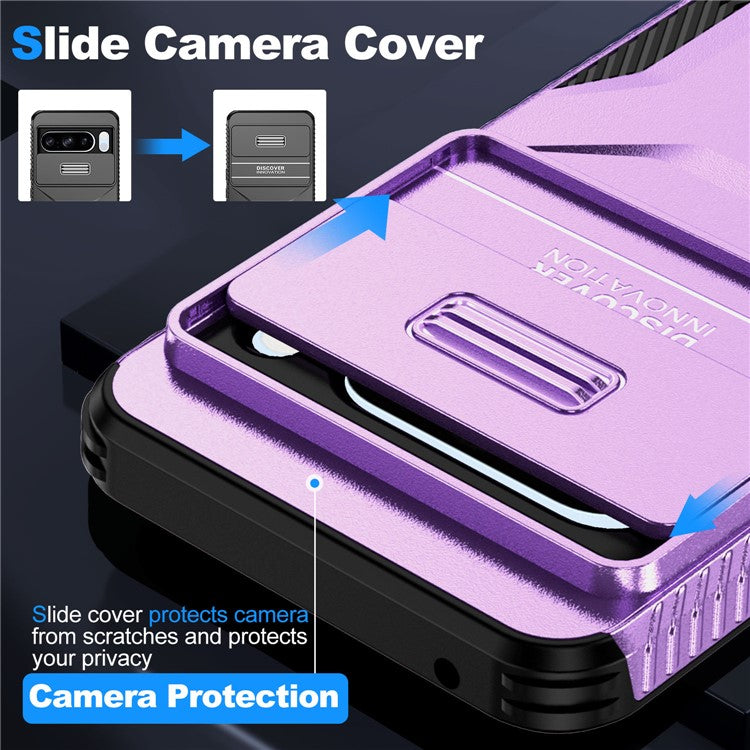 For Google Pixel 8 Pro Phone Case TPU+PC Non-Slip Side Edge Phone Cover with Lens Lid - Purple