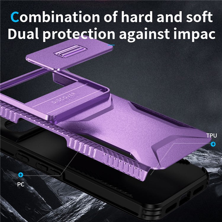 For Google Pixel 8 Pro Phone Case TPU+PC Non-Slip Side Edge Phone Cover with Lens Lid - Purple