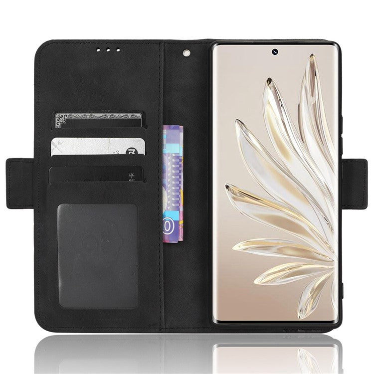PU Leather Phone Shell for Honor 70 5G, Multiple Card Slots Stable Stand Wallet Phone Drop-proof Cover - Black