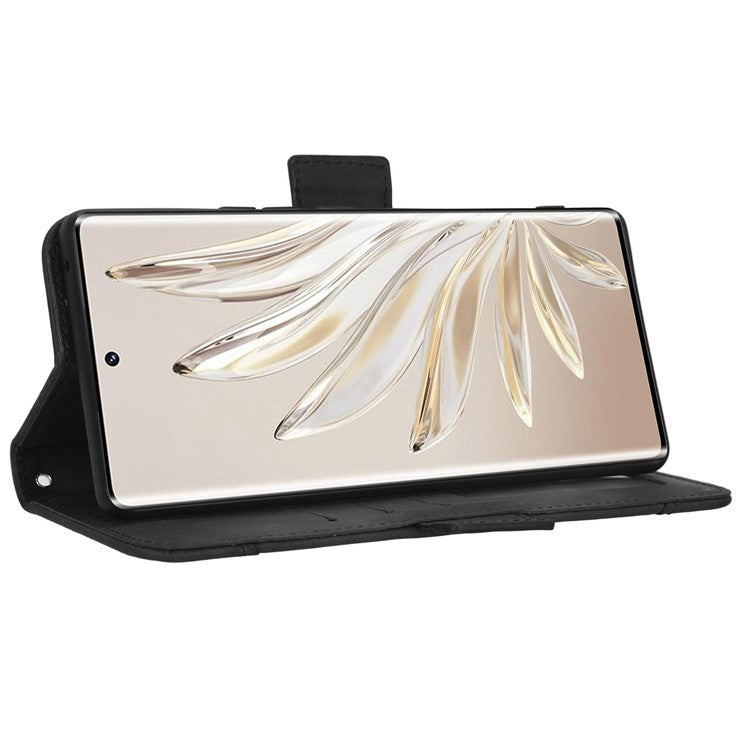 PU Leather Phone Shell for Honor 70 5G, Multiple Card Slots Stable Stand Wallet Phone Drop-proof Cover - Black