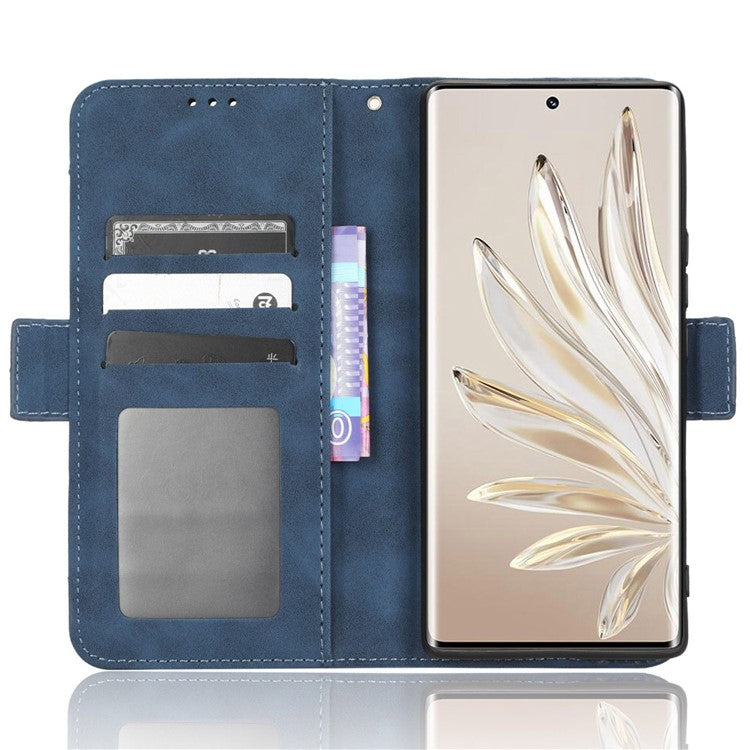 PU Leather Phone Shell for Honor 70 5G, Multiple Card Slots Stable Stand Wallet Phone Drop-proof Cover - Blue