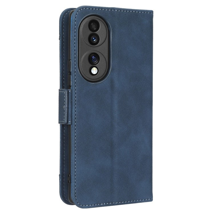 PU Leather Phone Shell for Honor 70 5G, Multiple Card Slots Stable Stand Wallet Phone Drop-proof Cover - Blue